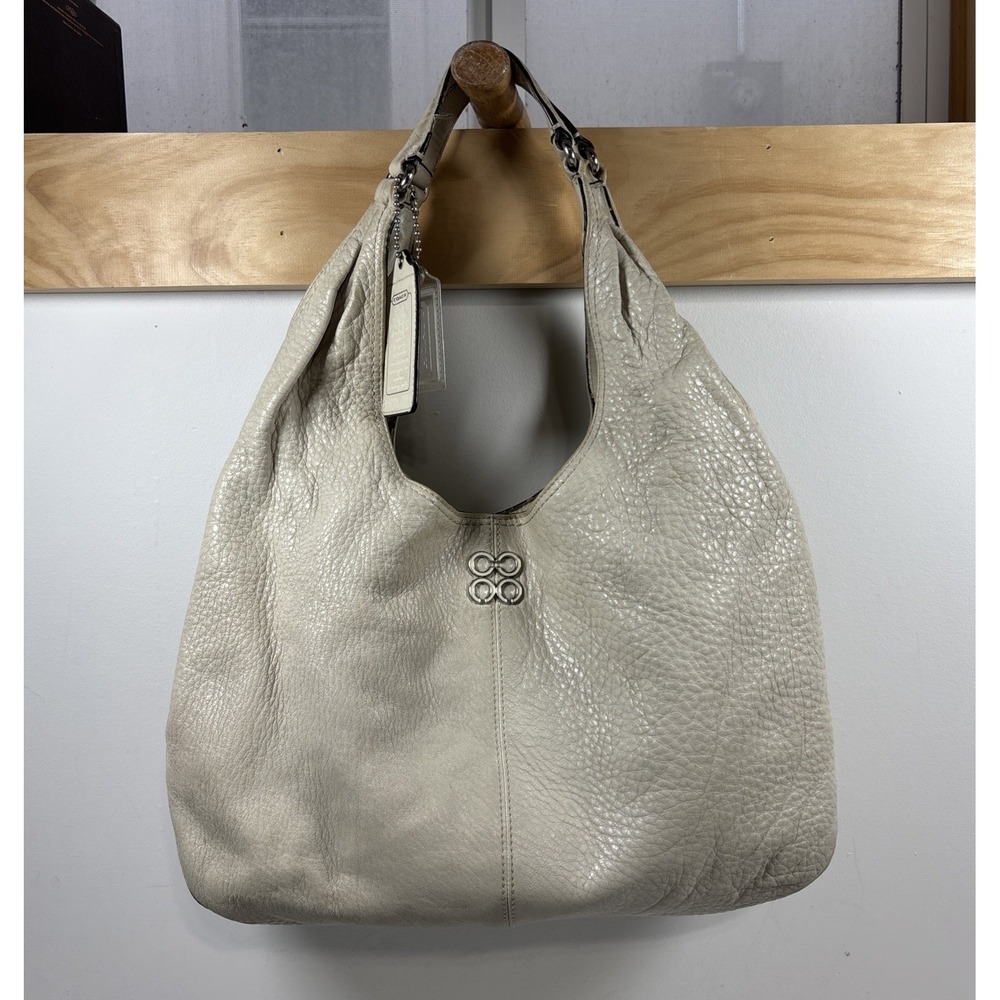 VTG Coach Julia Hobo Shoulder Bag Beige Oatmeal Pebble Leather Slouchy Purse Y2K